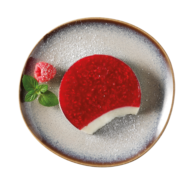 Bayrische Creme mit Himbeere von Hofmanns Shop - Himbeer-Mousse-Dessert mit Püree und Minze überzogen.