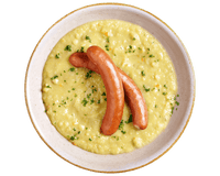 Hofmanns Shop Erbseneintopf: cremiger Erbseneintopf mit Würstchen und Kräutern – ein klassischer deutscher Favorit.