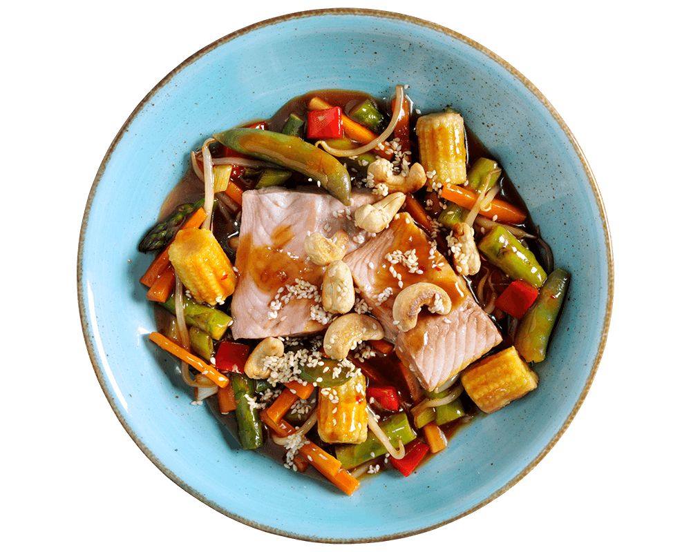Wildlachs auf Wok-Gemüse