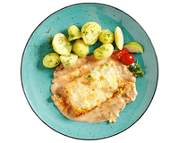 Hofmanns Shop Schlemmerfilet alla Napoli: in Sahnesauce mit Kartoffeln, Tomaten & Kräutern überbacken.